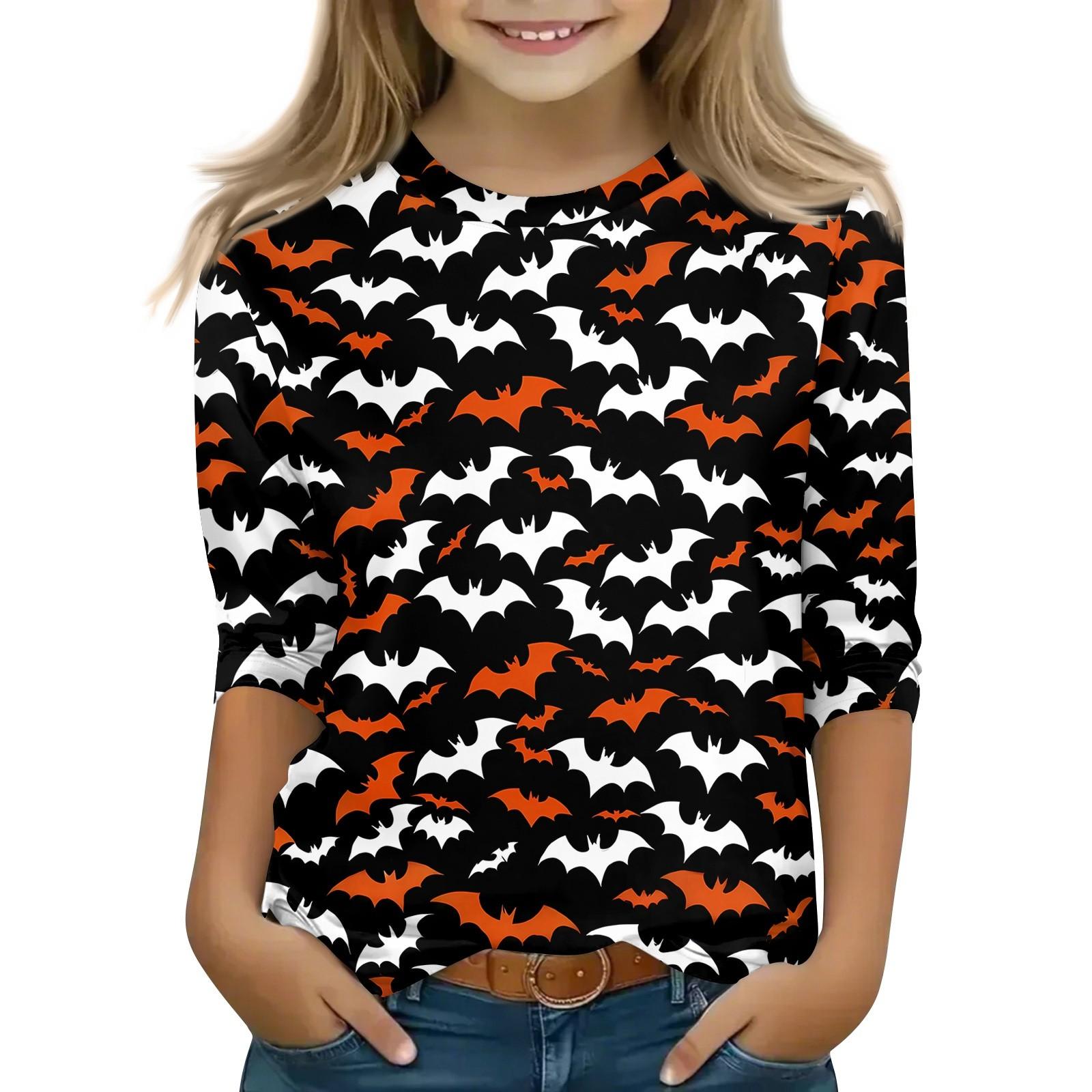 

Детские топы с рукавом 3/4, повседневная футболка с принтом на Хэллоуин, пуловер-блузка с круглым вырезом 130