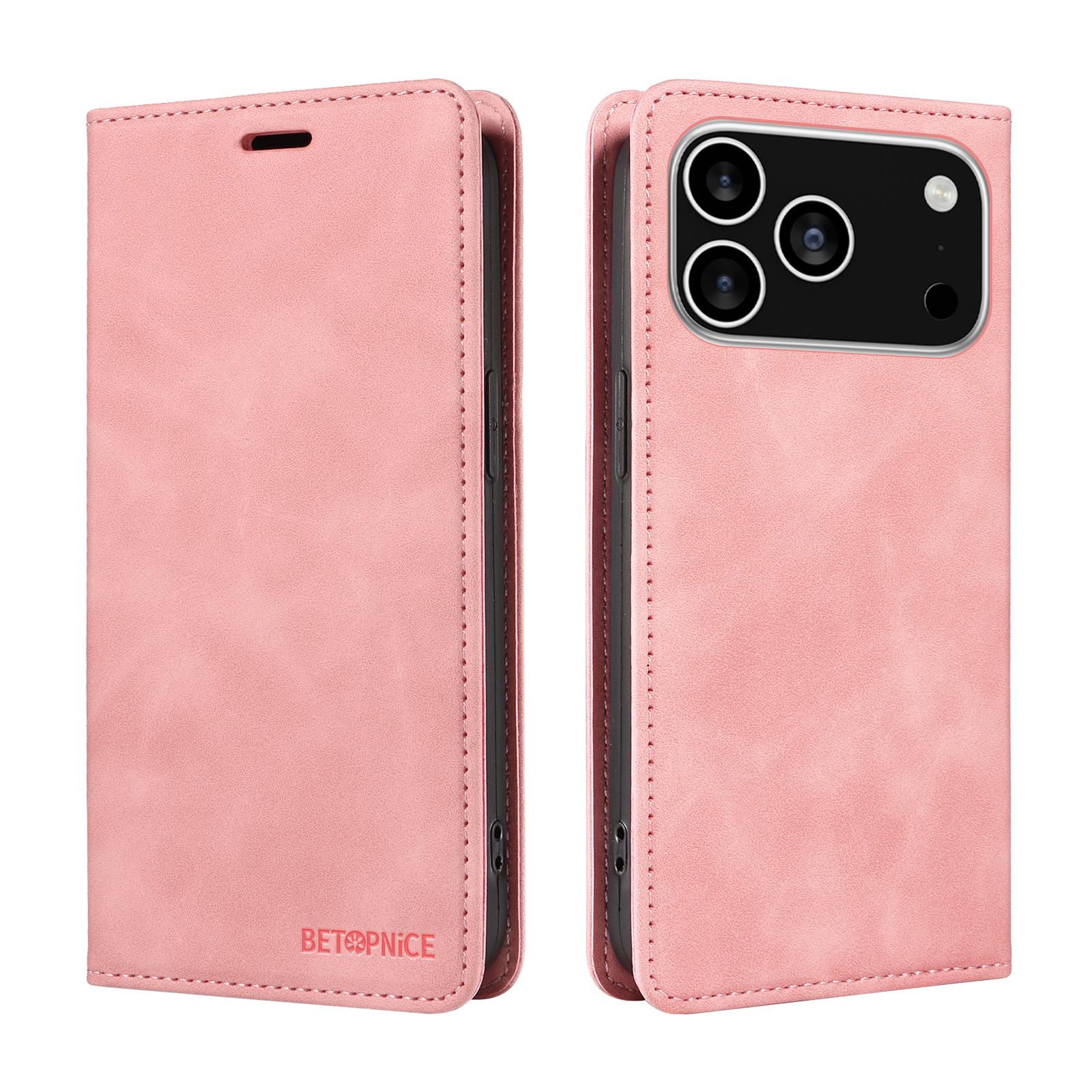 

For iPhone 17 Pro Case BETOPNICE Magnetic Closure RFID Blocking Wallet Stand Leather Phone Cover Red
