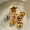 Retro Stainless Steel Flower Woven Geometric Ring with Wide Edges Double Layered Texture Simple and High-End Feeling Layered
