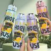 1PC Just A Boy Loves Buses 750ml Color Plastic Sports Water Bottle Leakproof Flip Straw Lid Suitable for Sports Office Home Use