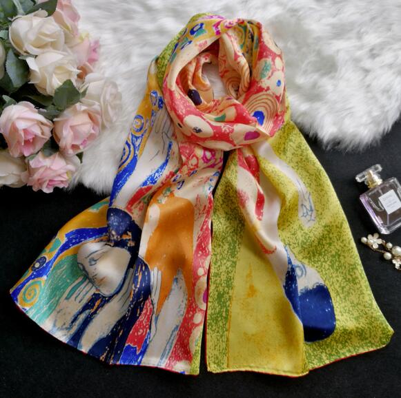 100% Silk Scarf For Women Long Print Luxury Natural Silk Shawls Wraps Floral Printed Ladies Neckscarf Pure Real Silk Scarves