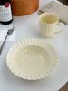 Relief Ceramic Straw Hat Plates Household Nordic Style Vintage Light Luxury Dinner Dish Floral Shape Deepen Kitchen Tableware