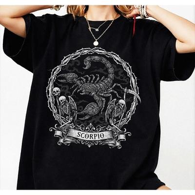 Scorpio Zodiac Shirt Gothic Astrology Tee Summer Loose And Breathable Tshirt Top Unisex Pure Cotton Top