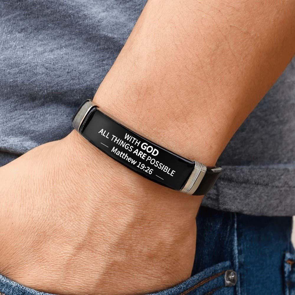 Adjustable Christian Faith Bracelet Black Stainless Steel Inspirational Bracelet Unisex