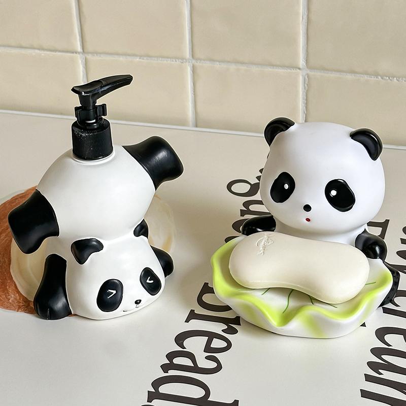 Cartoon Creative Cute Lotus Leaf Sitting Panda Soap Box Decoration Automatic Drain Soap Box Toilet Soap Rack