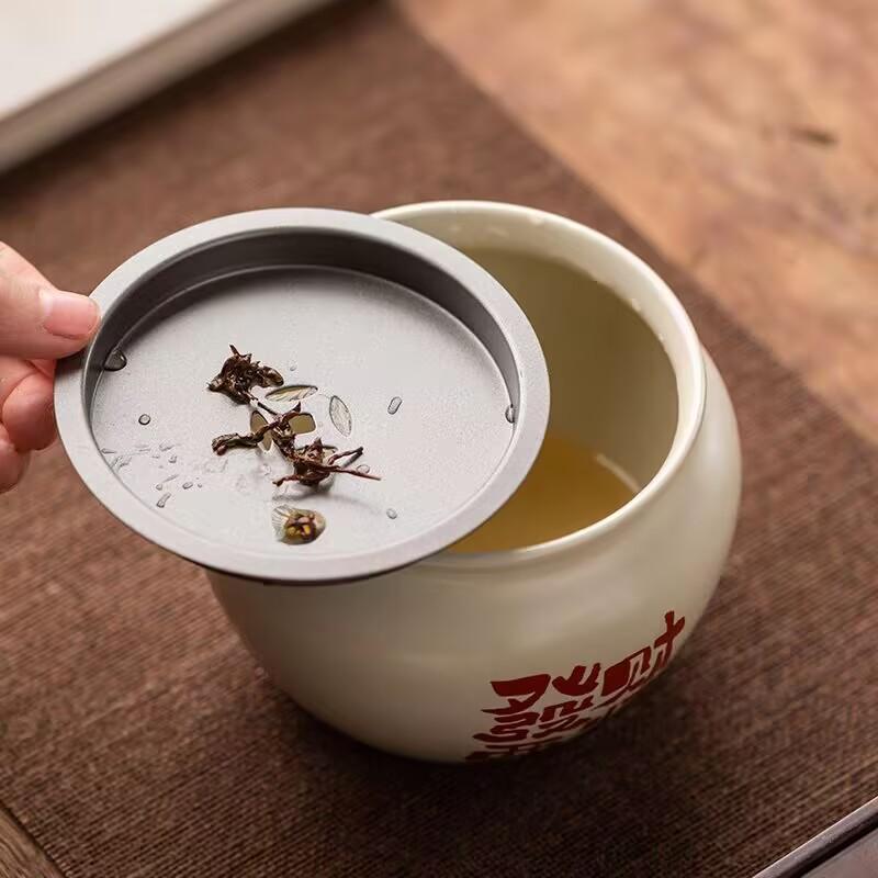 Plant Ash Handwritten Calligraphy Jianshui Tea Residue Bucket Household Ceramic Tea Washing Shuimeng Kung Fu Tea Set Small Water Storage Cup Washing