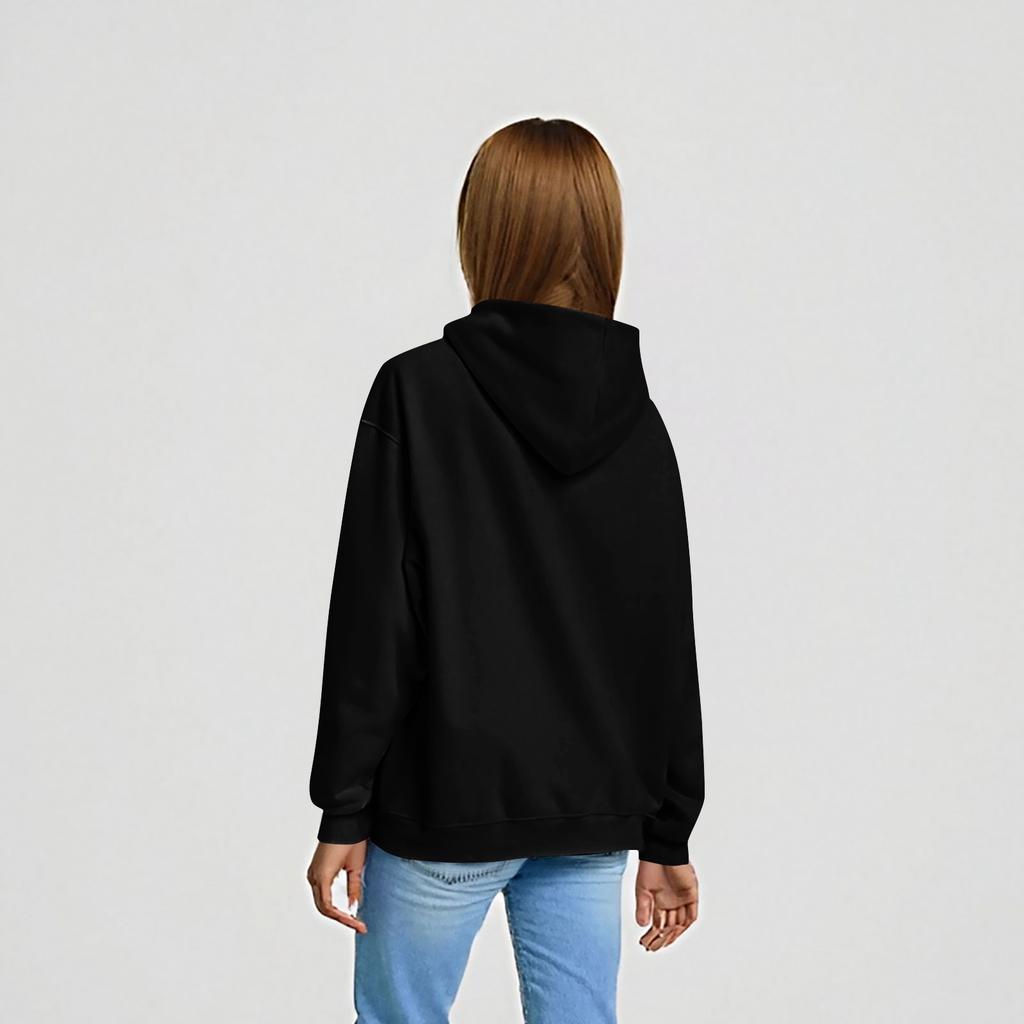 Damen Langarm Bedrucktes Oberteil Einfarbiges Kapuzenshirt