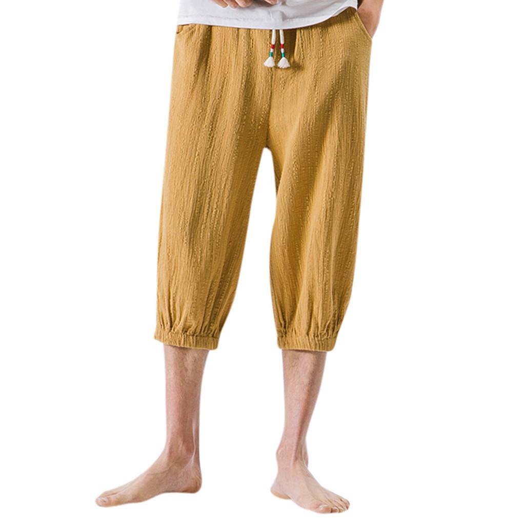 Willsa Mens Shorts Fashion Summer Casual Solid Drawstring Cotton Linen 3/4 Pants Trousers Willsa Mens Shorts Fashion Summer Casual Solid Drawstring Cotton Linen 3/4 Pants Trousers