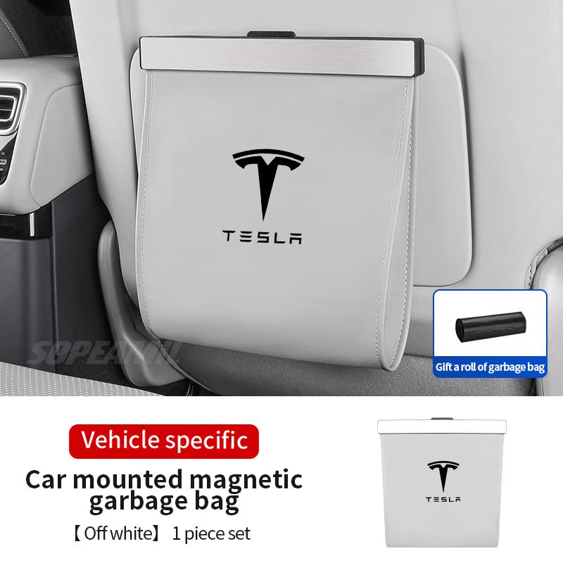 ACR3 Car Garbage Bag Led Light Magnetic Adsorption Seat Back Hanging Storage Bag Trash Can For Tesla Model 3 Model Y Model S Model X