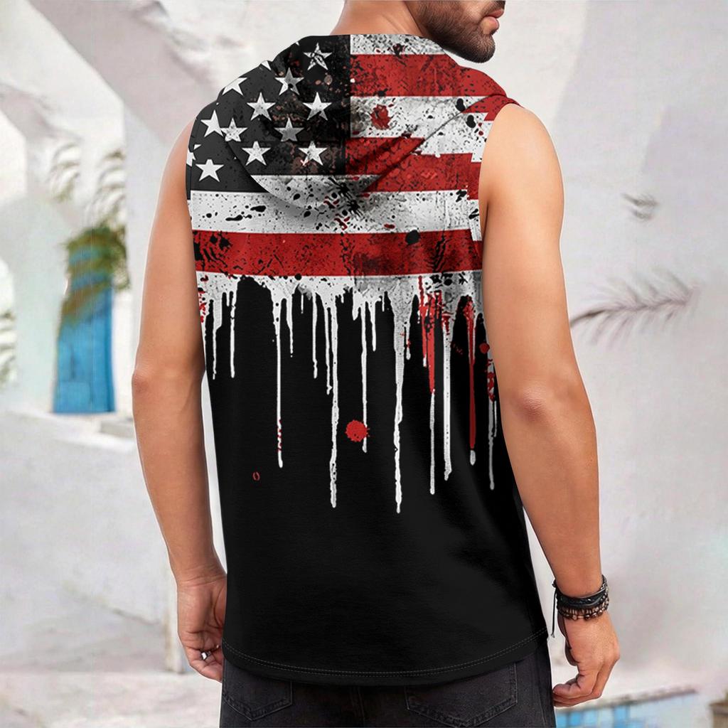 Men’s Sleeveless Hooded Tank Top with Graphic Print Loose Fit Pullover Casual Lightweight Athletic Wear for Summer