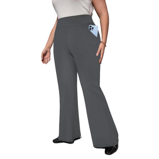 High Waist Yoga Pants Full-Length Women Leggings with Elastic Waist Solid Color Pockets Sport Style Flared Pants