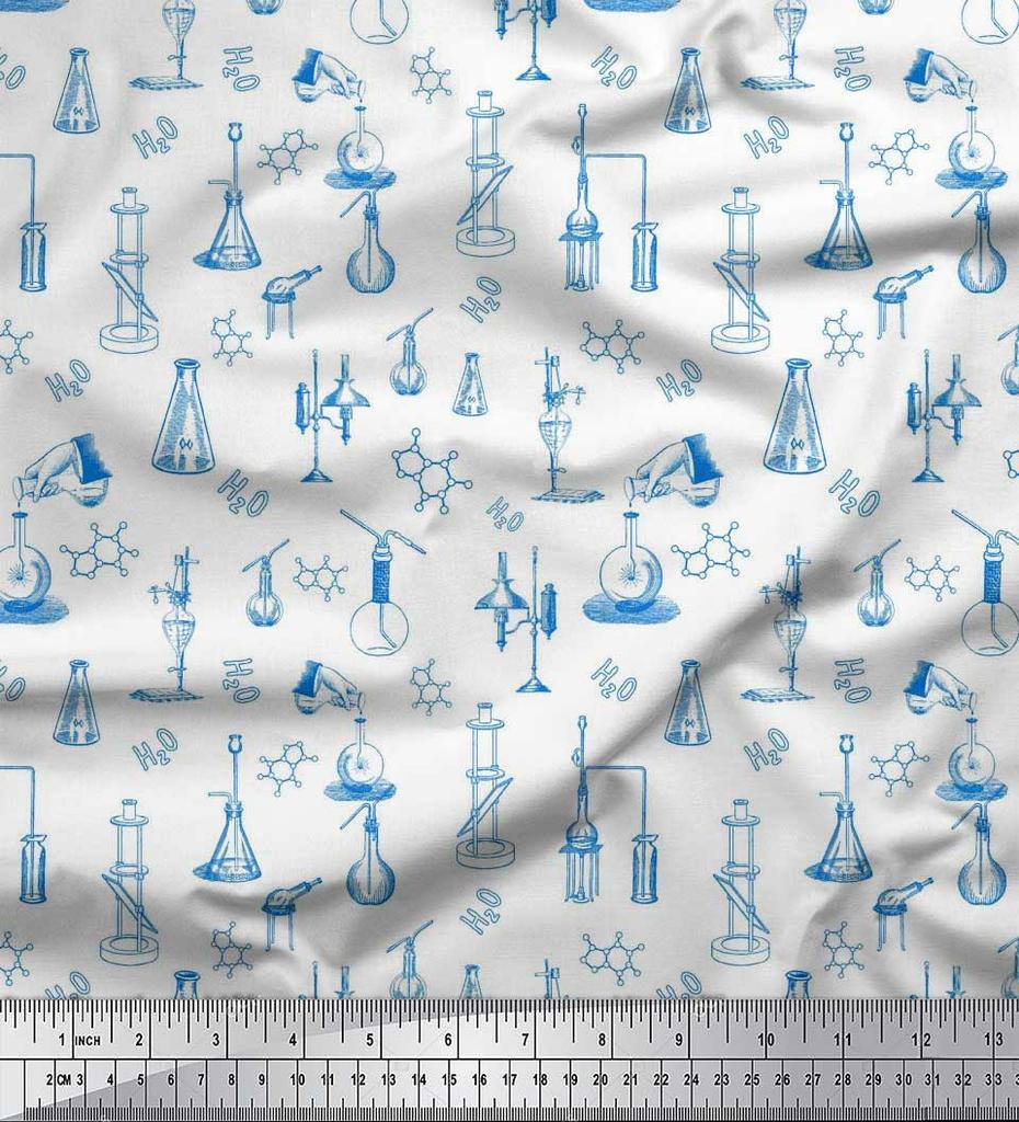 Soimoi Japan Crepe Satin Fabric Scientific Lab Equipments Education Theme Fabric Prints By metre 42 Inch