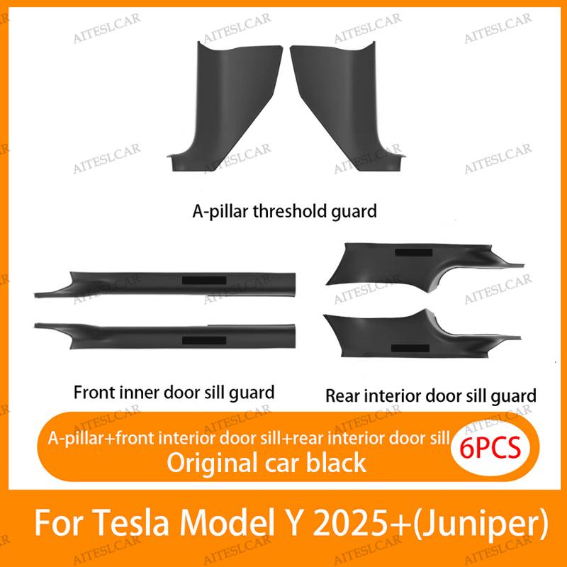 2 4 8Pcs For Tesla Model Y Juniper 2026+ ABS Front Rear Door Sill Protector Threshold Strip Anti-kick Guard Panel Waterproof Pad