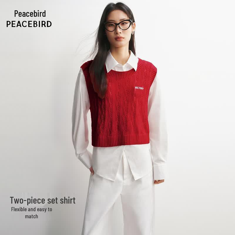 Peacebird Women s Two-Piece Long-Sleeve Shirt & Cutout Vest Set L