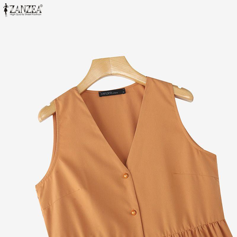 ZANZEA Women Casual V-Neck Summer Sleeveless Dress