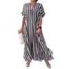 New European and American cross-border women's clothing Amazon independent station fashion side split stripe loose casual short-sleeved dress