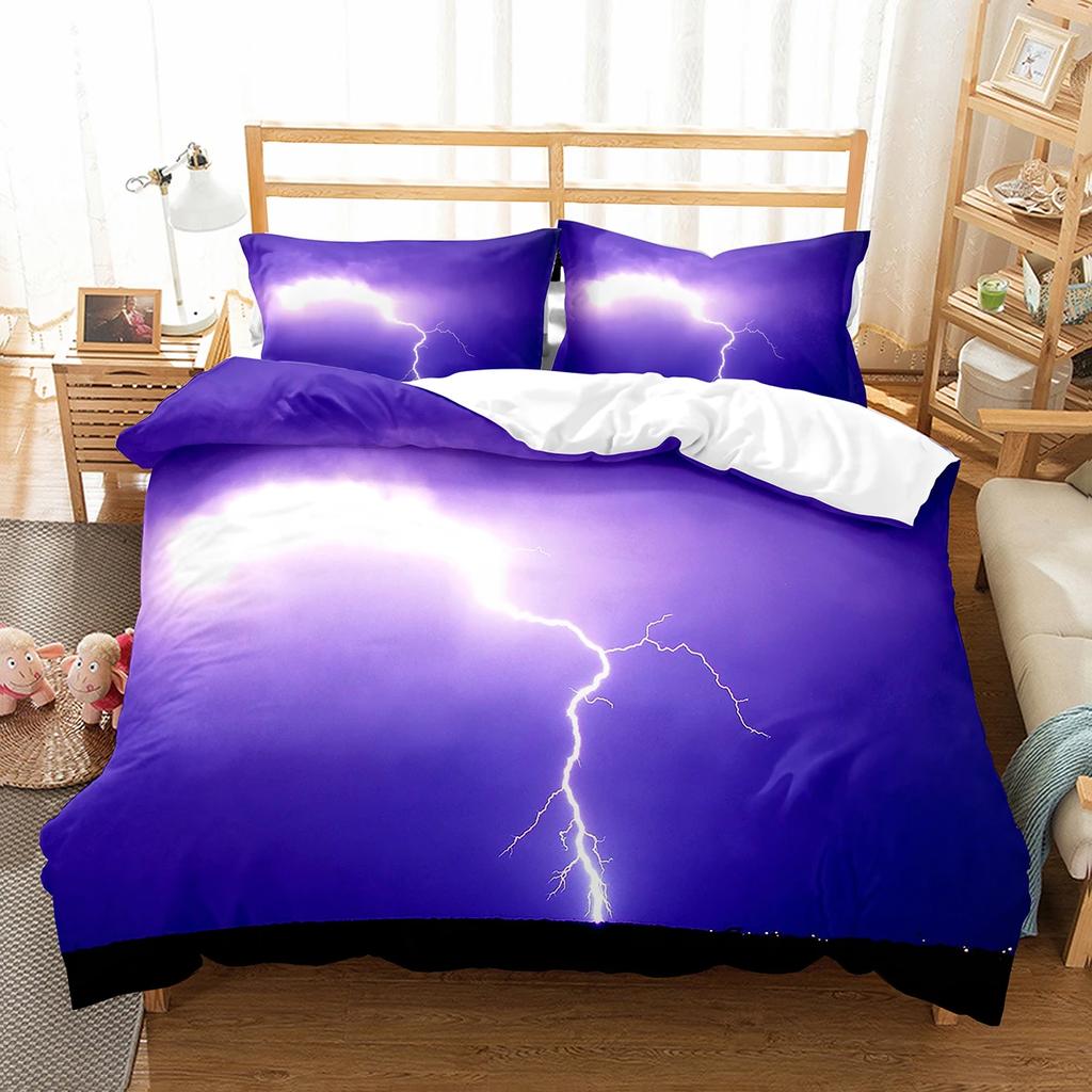 Lightning Duvet Cover Set King Queen Single Size Washed Cotton Comforter Cover For Kids Teens Adults Bedding Set With Pillowcase