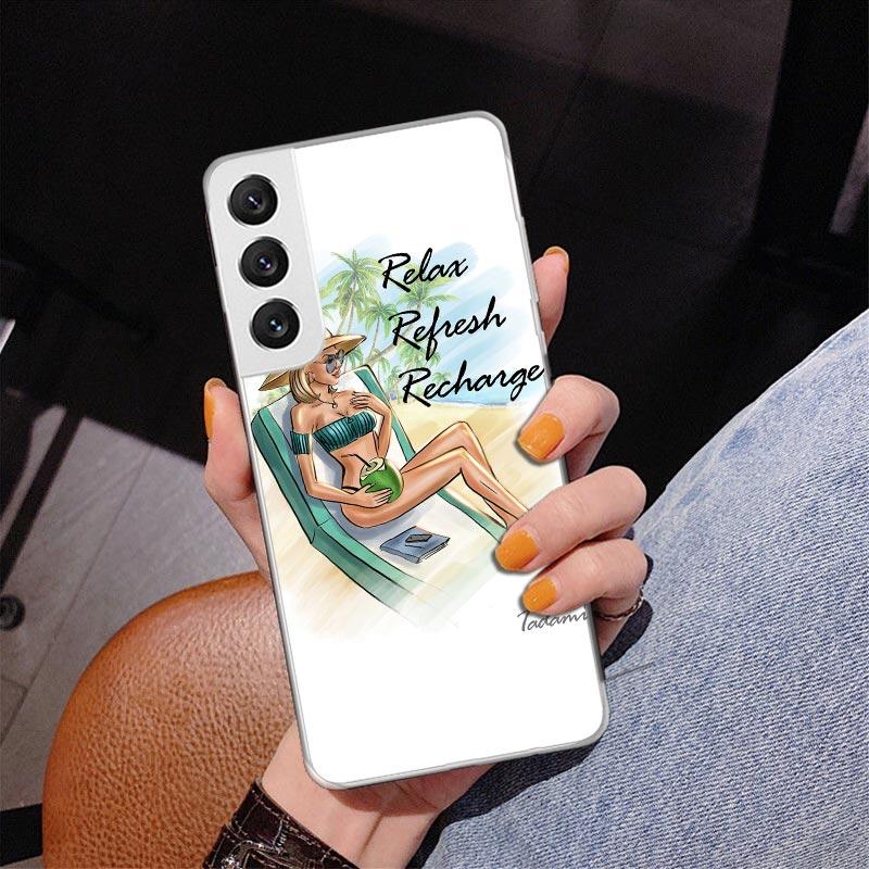 Girl Flamingo Summer Beach Phnoe Case for Samsung Galaxy S26 S25 Edge S23 S24 Ultra S22 Plus S21 S20 FE Unique Cover Soft Coque