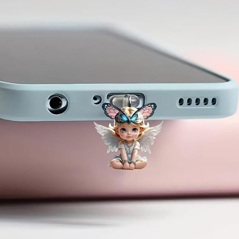 

1 шт. Заглушка от пыли для интерфейса телефона, подвесное украшение, 2D плоский акрил, ангел, фея, кошка, заглушка от пыли для телефона, декоративные аксессуары