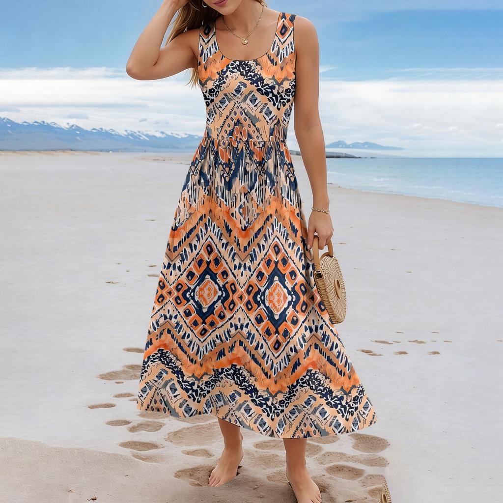 Damen-Sommerkleid mit Blumenmuster, lässig und modisch, ärmellos, lang