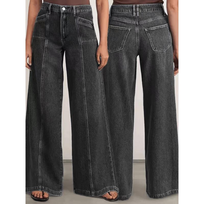 "Women’s Deep Blue Wide Leg Jeans - Stylish Denim Trousers for Comfort and Versatility