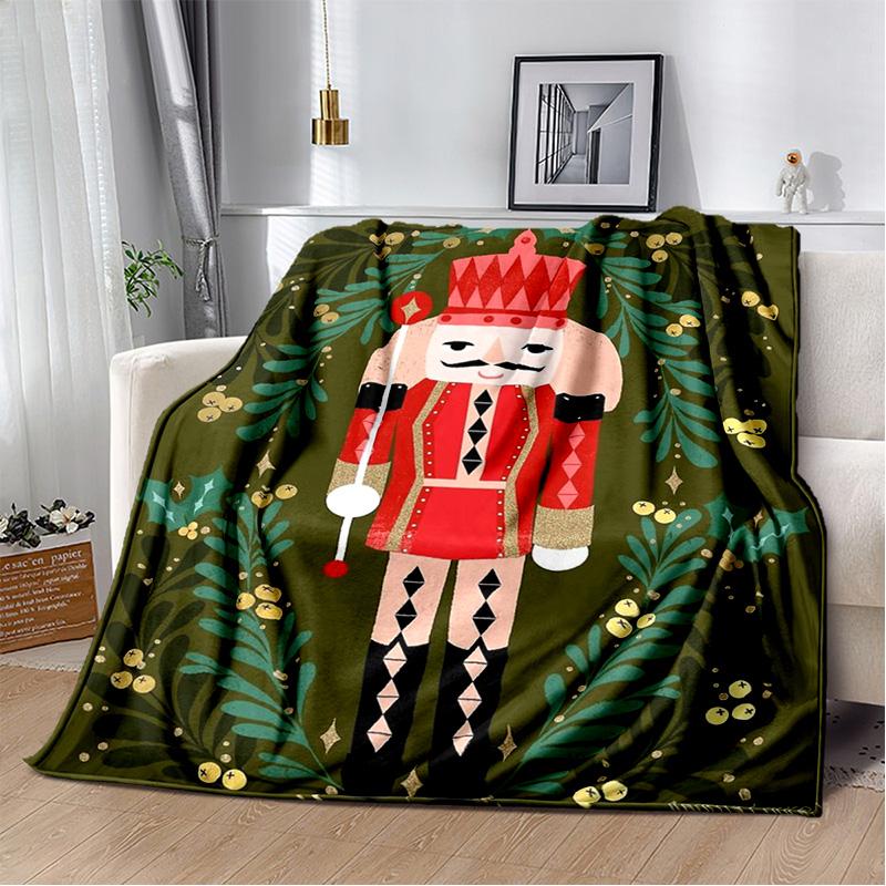 Kreslený Louskáček Vánoční strom Měkká Plyšová Deka, Flanelová Deka Přehoz na Obývací Pokoj Ložnici Postel Pohovku Piknik Děti