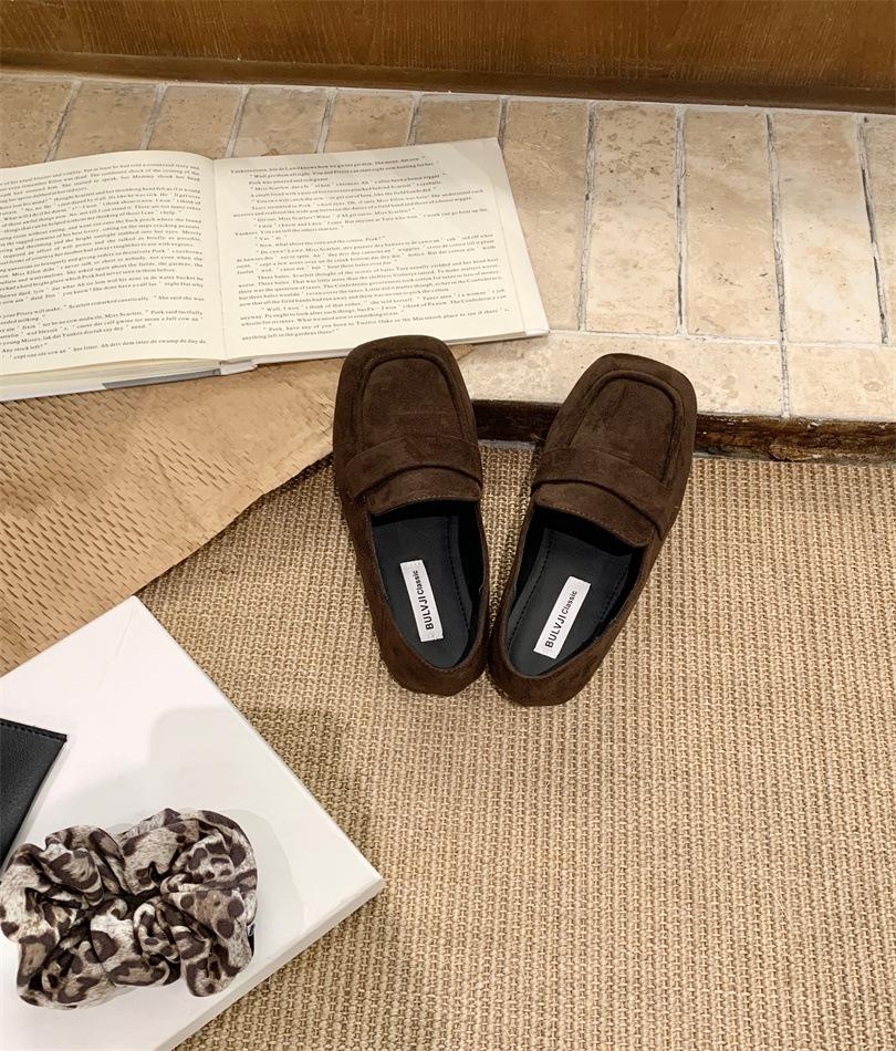 

Spot! Grape mother same shoes retro British style suede thick heel one pedal lazy loafers women s autumn 39