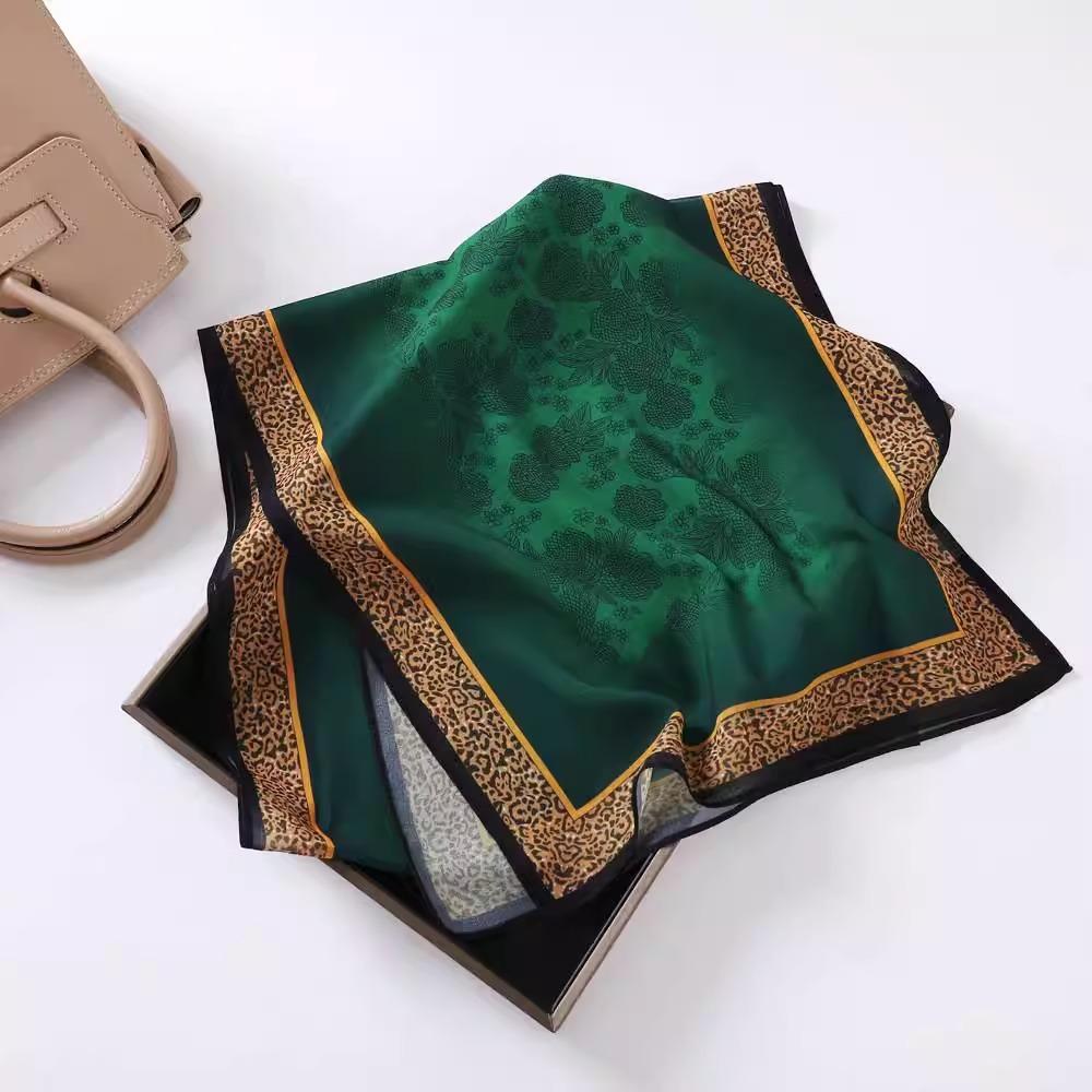 Fashion new long silk scarf women's Korean version line printing simulation silk medium length thin scarf sunscreen shawl