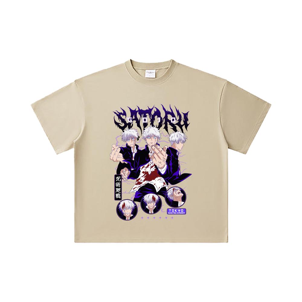 260 GSM Double Yarn 32 Count 100% Cotton Jujutsu Kaisen V6 Gojo Print Unisex Heavy Cotton T Shirt