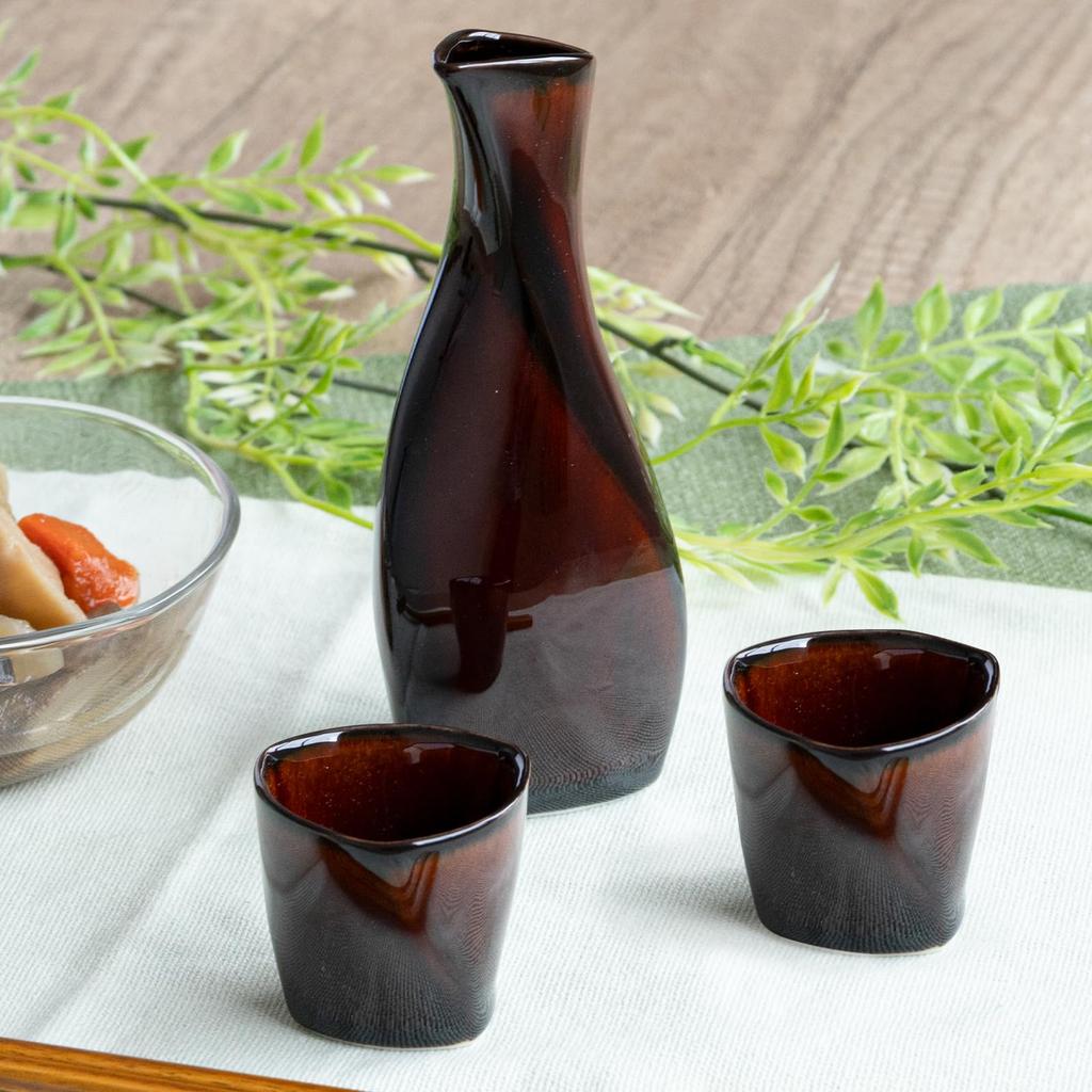 ORANGE APRON Ceramic Sake 150ml Lacquer Made In Japan Perfect Katakuchi Set, Capacity, Brown, (Mino Ware), Boxed, Gift, (Sake Cup)