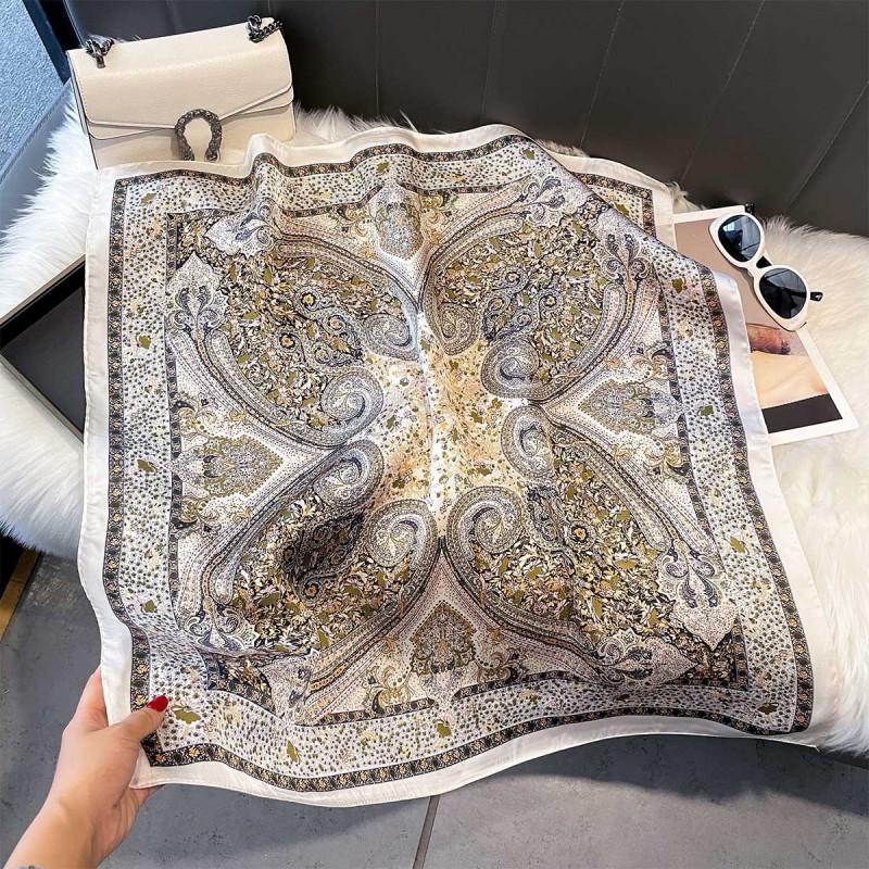 70x70cm Lightweight Silk-Look Square Scarf Women French Chic Hair Band Office Accessory Viscose 96%