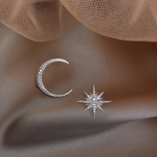 

Серьги со звездами и луной, корейская версия, асимметричные серьги с высоким смыслом, модные серьги, предотвращающие аллергию, изысканные ушные ногти серебряный