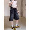 Kumikumi Distressed Retro Washed Demin shorts Women clothes Summer Idle Style High Waist Loose Wide Leg Pants Middle Pants