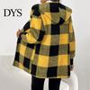 Cardigan Sweater Winter Coat Plaid Print Hooded Thick Windproof Open Stitch Knit Outerwear Mid Length Fuzzy Plush Jacket for School Travel Fall