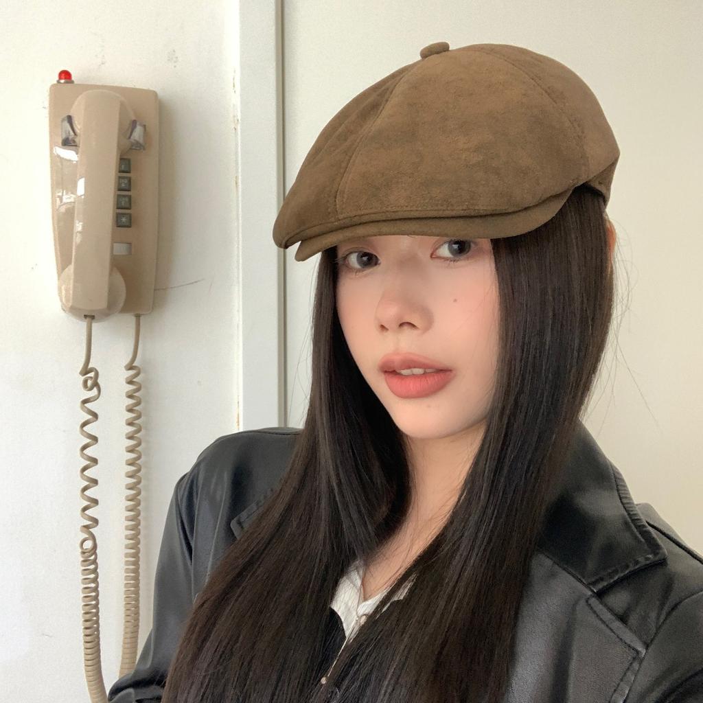 Korean Style Suede Forward Hat for Women In Autumn and Winter Design Shows Small Big Head Without Duck Tongue Beret
