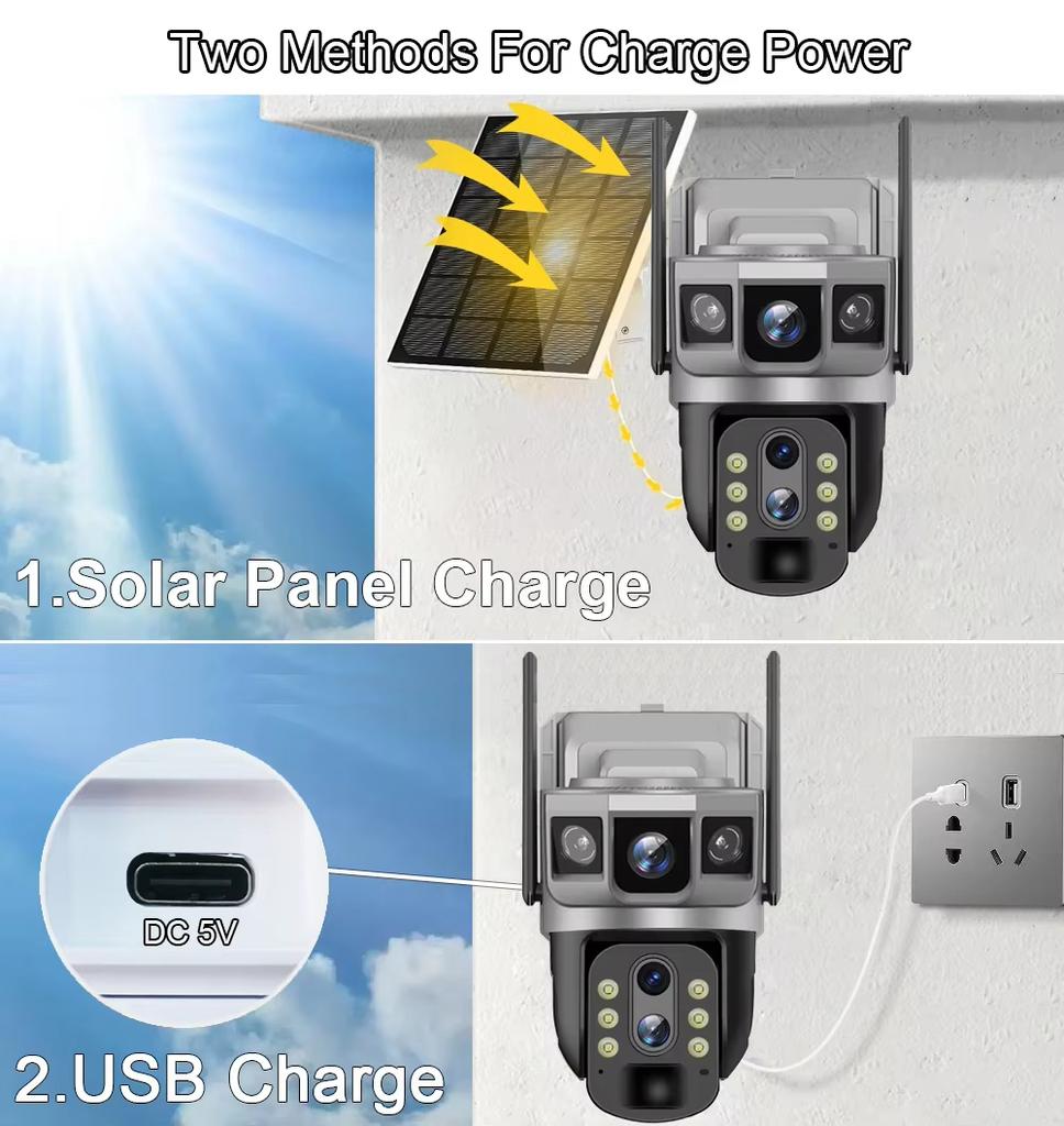 LS VISION 12MP 3 Objektiv 4G Solarkamera Außen Wasserdicht PTZ IP CCTV Videoüberwachungskameras HD Smart Home Sicherheit 360 Überwachungskamera