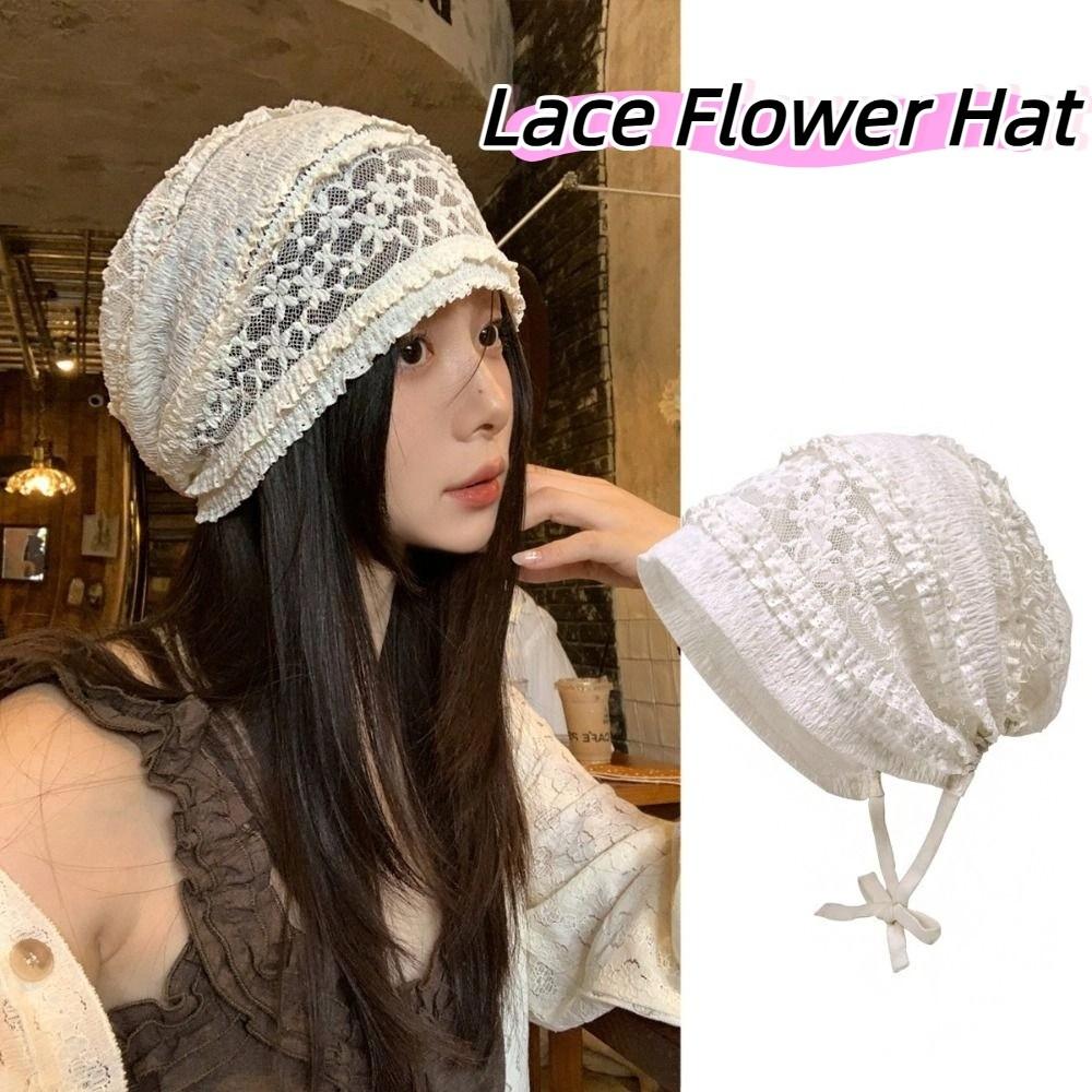 Breathable Beanies Hat Y2k Flower Cap Cute Embroidered Lace Hat  Apparel Accessories