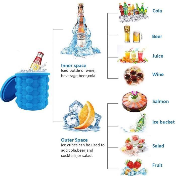 Moule à Glaçon,Bacs à Glaçons,Silicone Ice Cube Maker,Glaçon Seau avec Glaçons Ronds,Pour Rafraîchir,Whisky,Cocktail,Parties,bleu