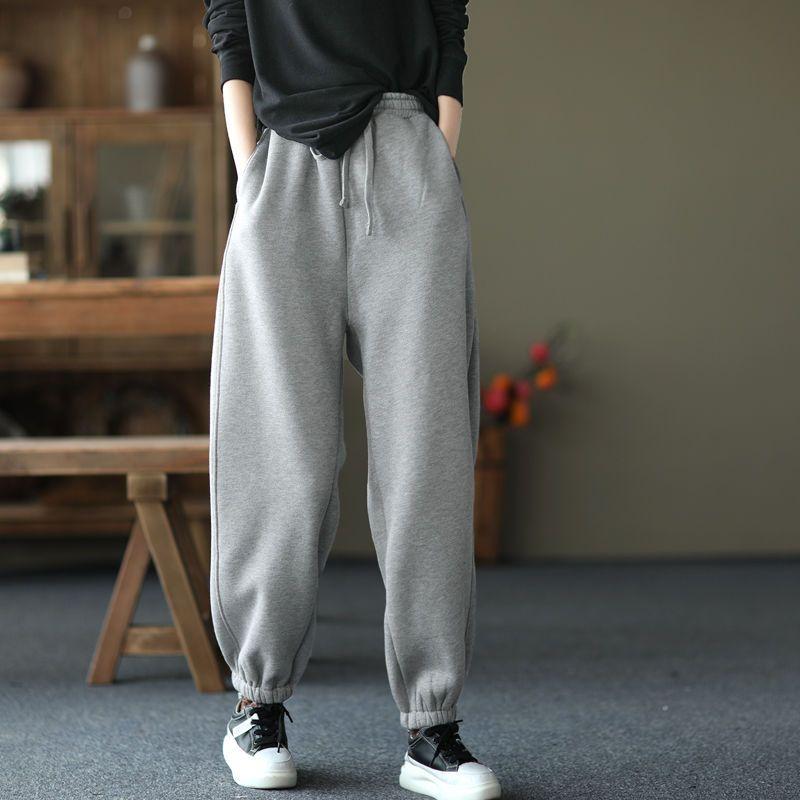 

Брюки Harun, женские осенне-зимние новые винтажные однотонные плюшевые утолщенные гигиенические брюки с эластичной резинкой на талии, повседневные спортивные брюки M серый