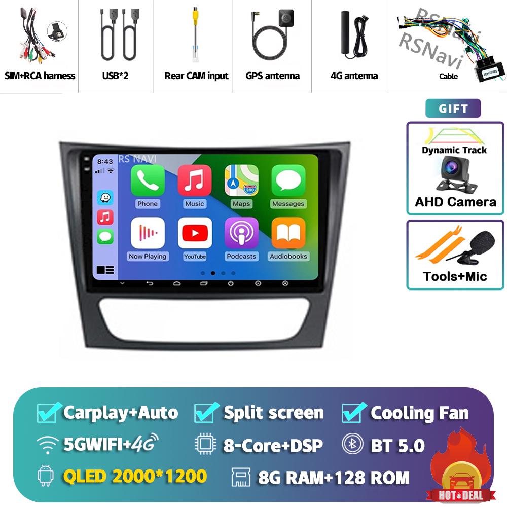 Android 14 Carplay Auto For Benz W211 Car Radio Player Multimedia stereo Navigation 4G+WIFI Head Unit DVD AI Voice 360 Camera BT