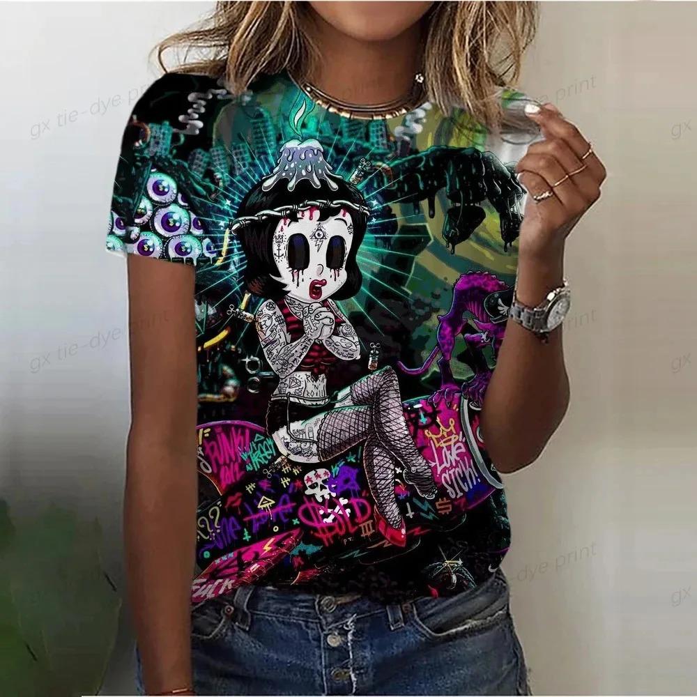 

Summer Skull Tee Fashion Short Sleeve Women 3d Printed Women Clothing Casual T Shirt for Halloween Party Tops M