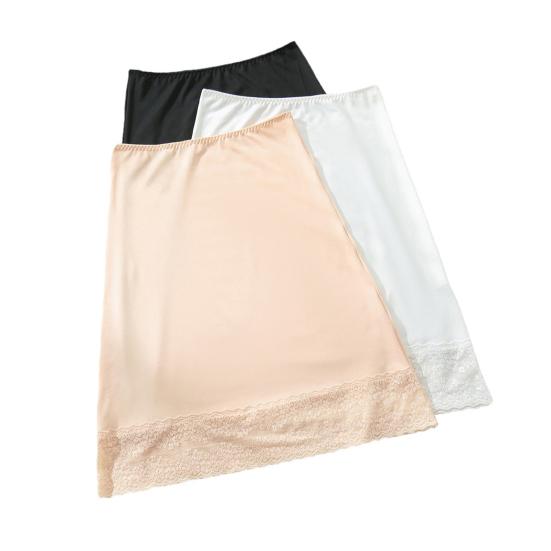 High-Waisted Bottom Skirt Solid Color Soft Breathable Fabric Slimming Skirt with Lace