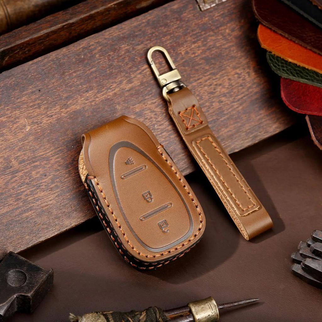 Leather Car Key Case Cover Fob Protector Shell for Chevrolet Chevy Cruze Cavalier Malibu Xl Equinox Sail JM Trax Keychain Holder