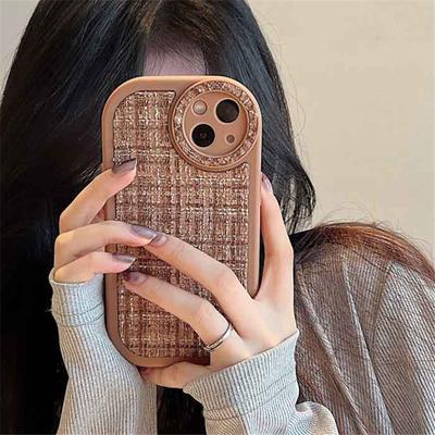 Luxury Tweed Fabric Lattice Phone Case For Iphone 14 13 12 11 Pro Max X Xs Max Xr 14 Plus Winter Fluffy Shockproof Bumper Cover