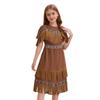 Girls Fringe Hem Dress Double Layer Tassel Decoration Round Neck Short Sleeve Chest Fringes Party Costume