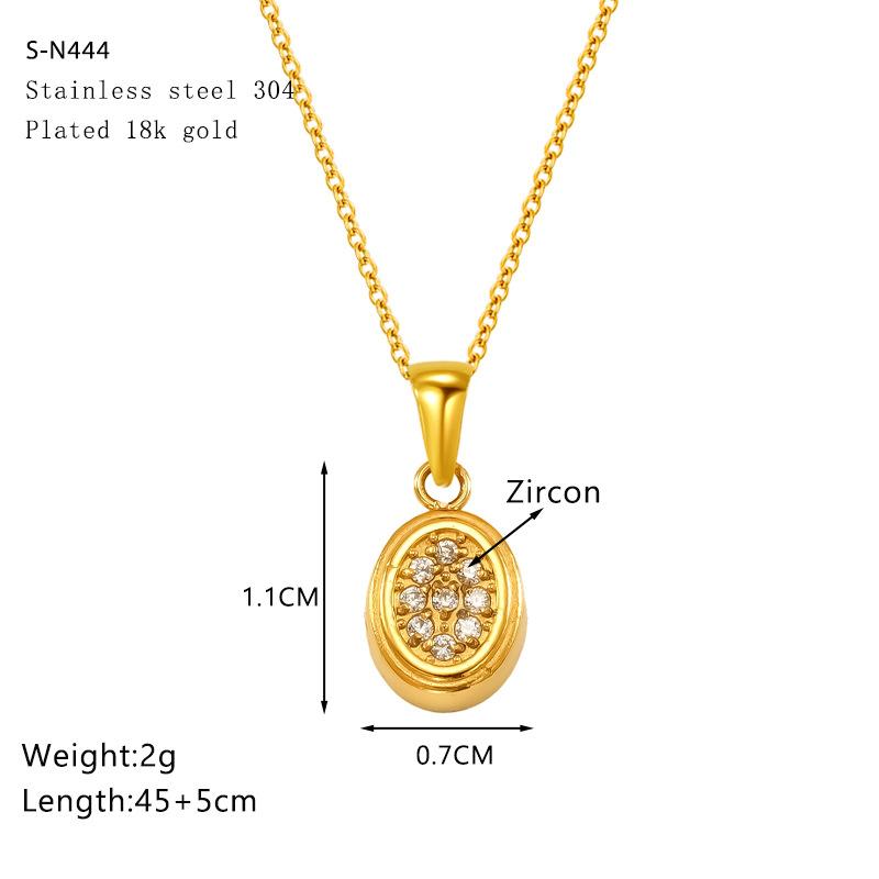 Solid Simple Geometric Premium Sense Zircon Medieval Oval Necklace Titanium Steel Gold Plated Non-Allergy Ladies