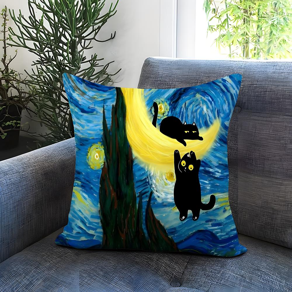 Starry Sky Cat Cushion Cover Comfortable Reversible Pillow Cover Ideal for Car Sofa Bedroom Beyond