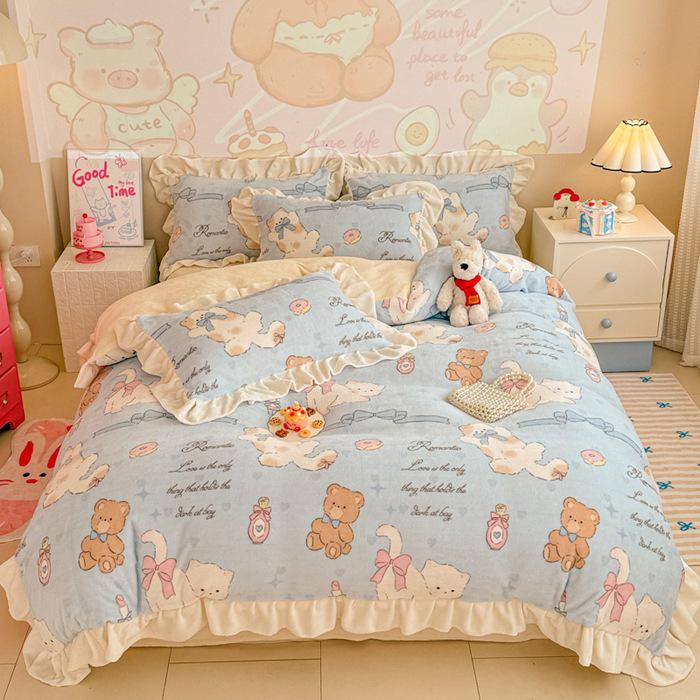 

Winter Milk Velvet Flannel Lace Style Mother & Baby Three-Piece Set 1.2m Flat Sheet Set (Duvet Cover 150x200cm, 3 pcs)