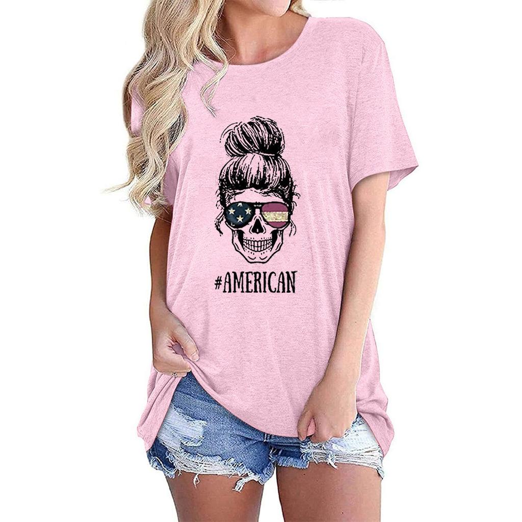 Dámská, ležérní halenka s kulatým výstřihem s volným tričkem na Den nezávislosti