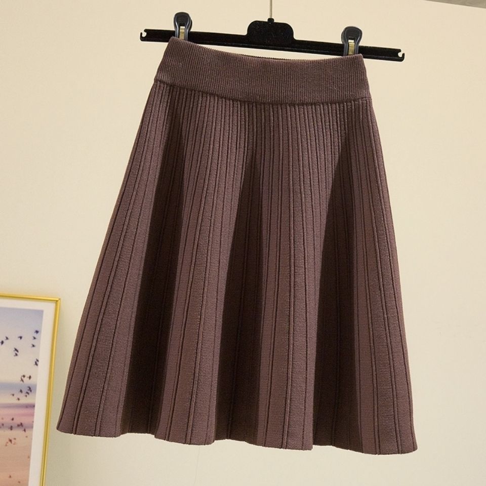 Women's Knitted Umbrella Skirt Half Body Skirt High Waist Autumn and Winter A-line Short Skirt